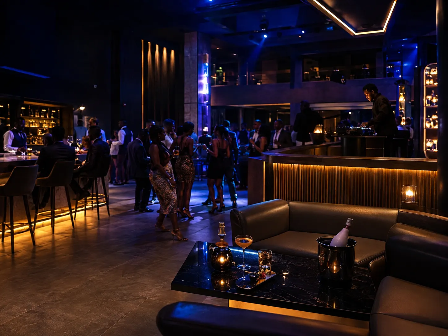 Vue intérieure du 2TROY Night Club pendant une soirée avec public et DJ.